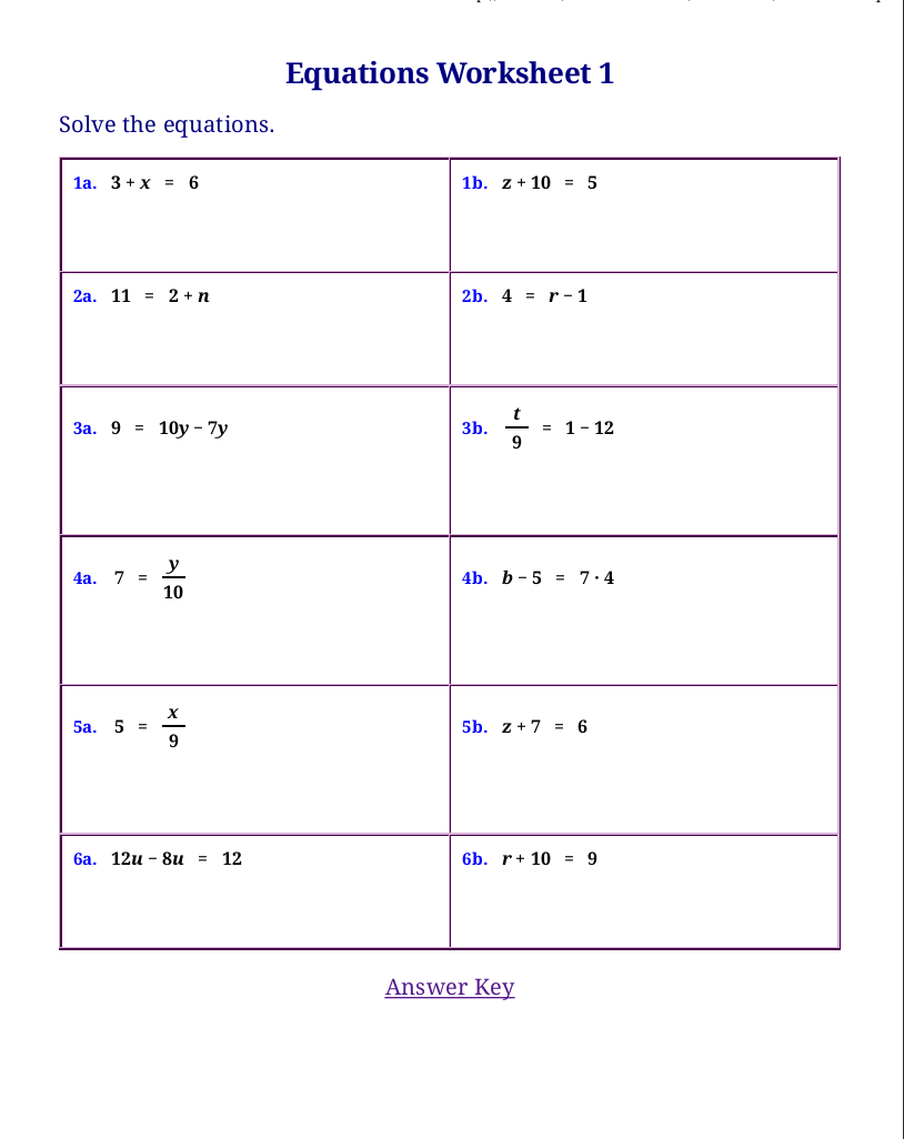 63 Single Step Equations Worksheet 60