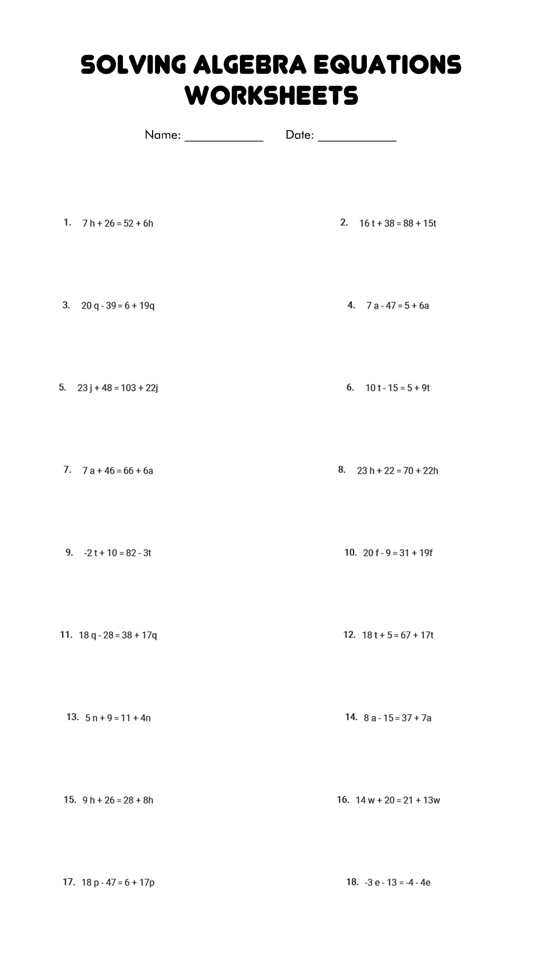 63 Single Step Equations Worksheet 65