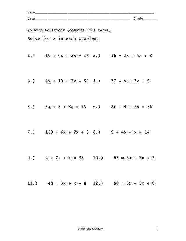 63 Single Step Equations Worksheet 7