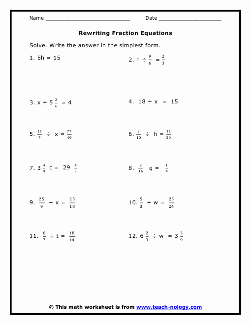 63 Single Step Equations Worksheet 9