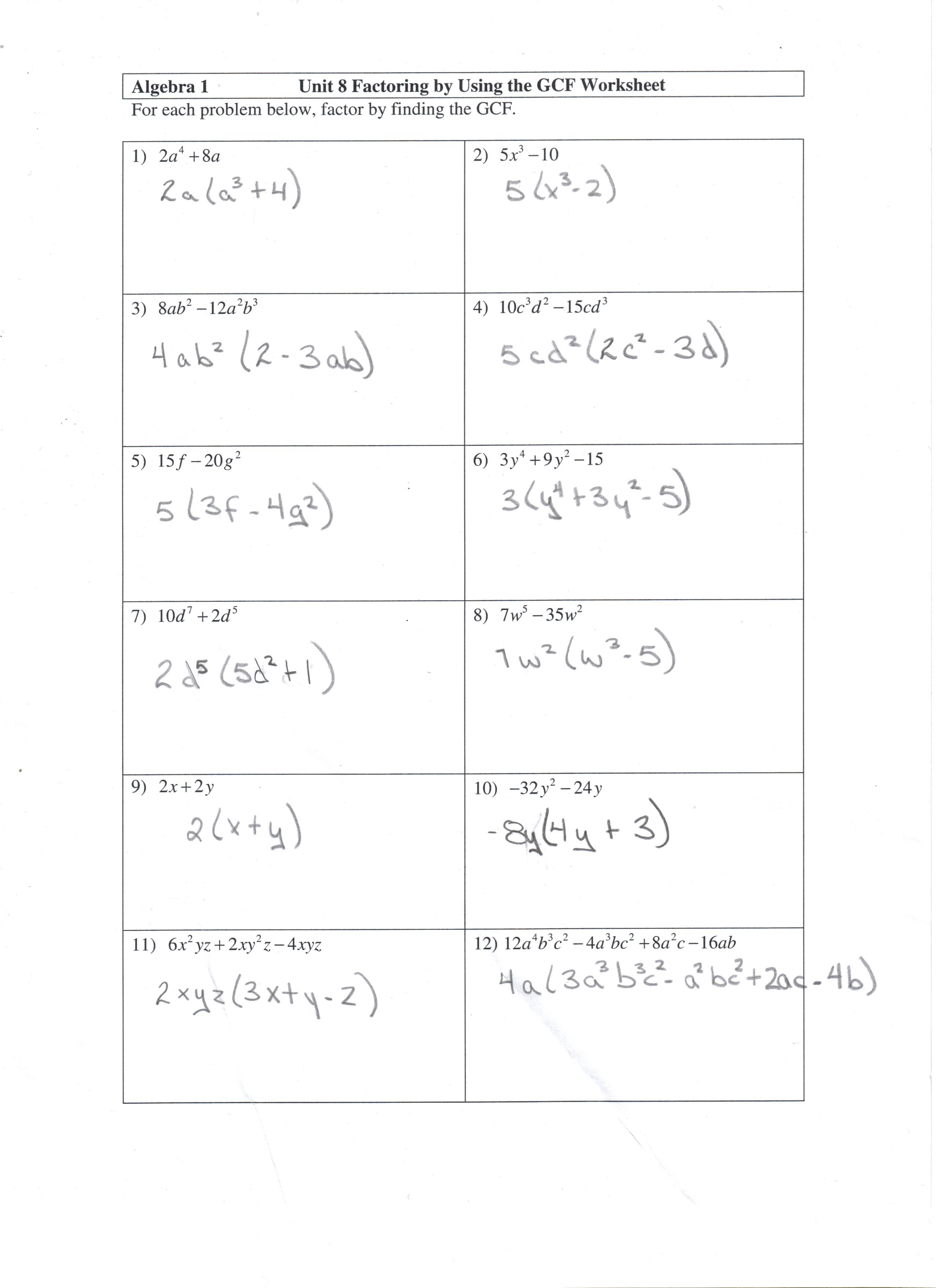 65 Factoring By Gcf Worksheet 1