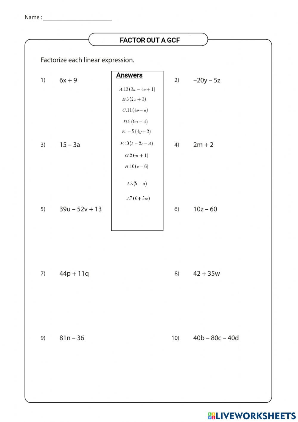 65 Factoring By Gcf Worksheet 24