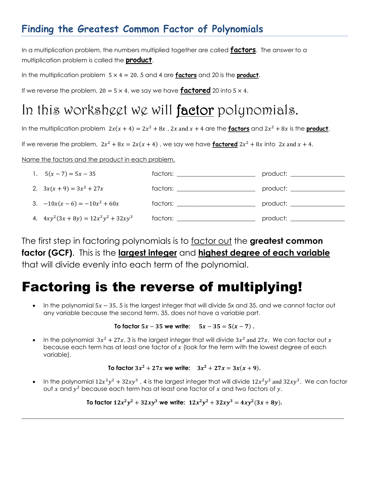 65 Factoring By Gcf Worksheet 34