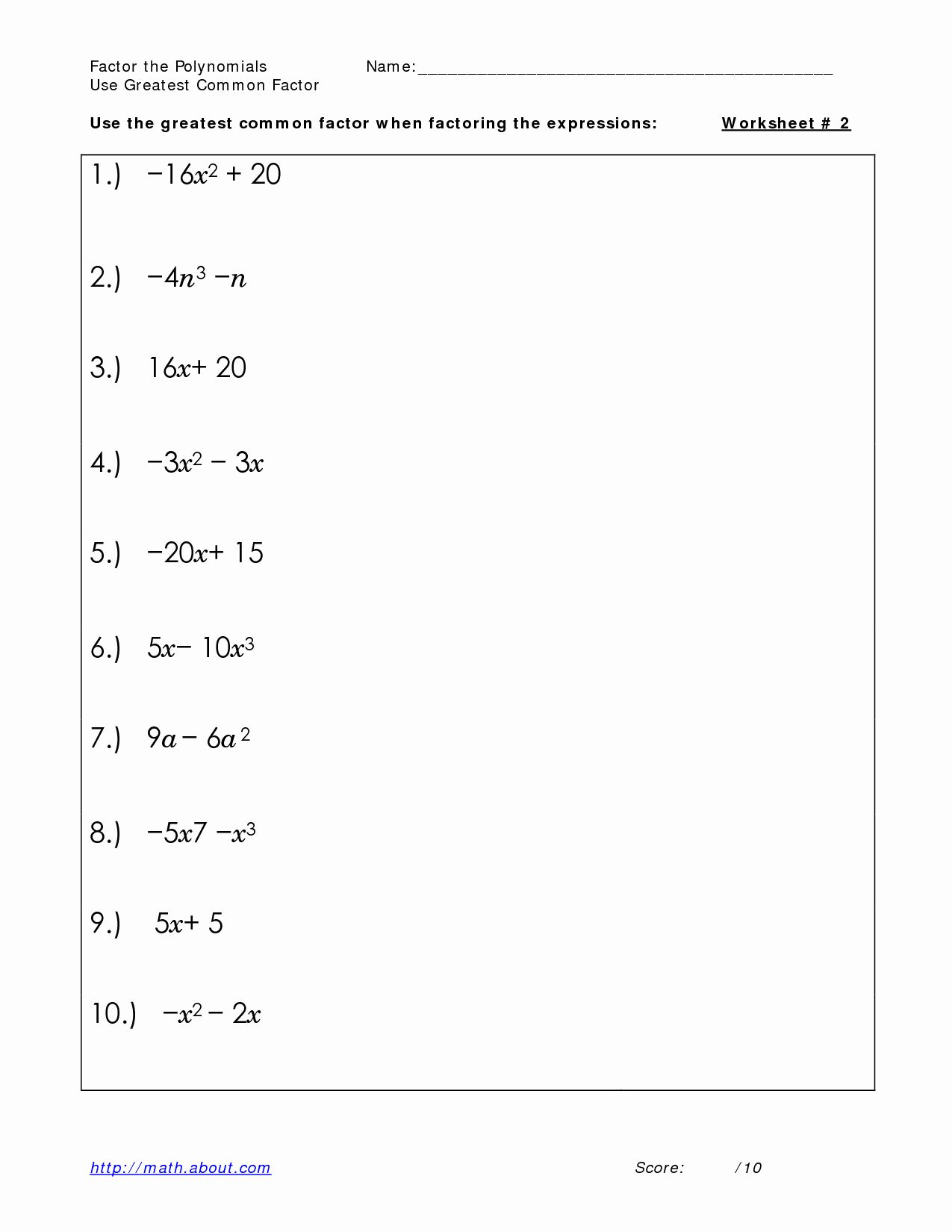 65 Factoring By Gcf Worksheet 59