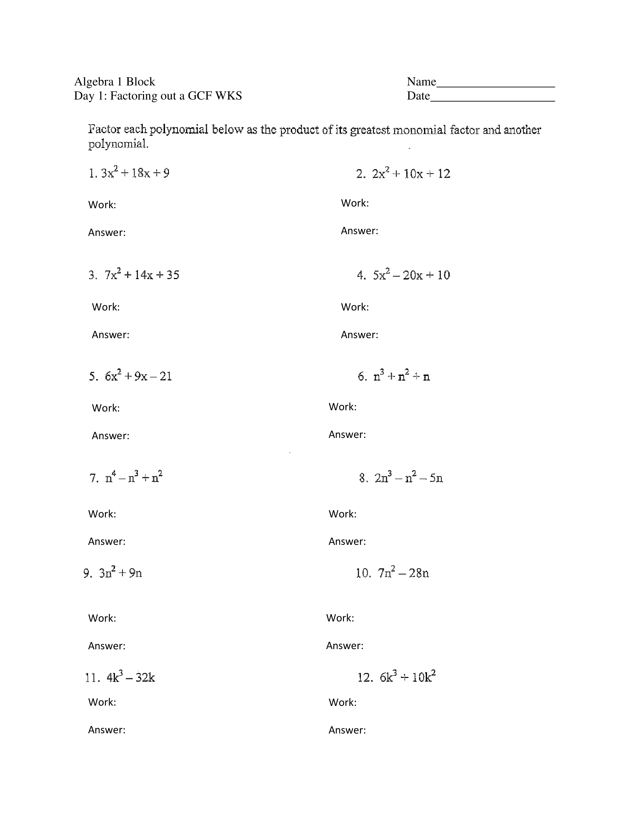 65 Factoring By Gcf Worksheet 9