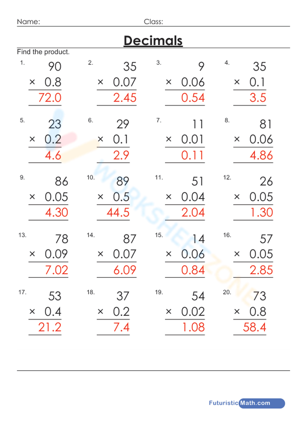 76 Multiply By Decimals Worksheet 20