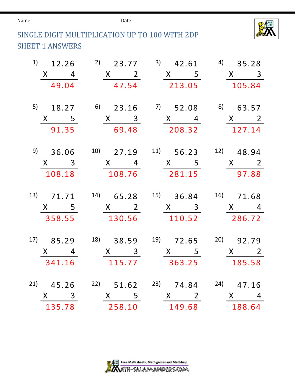 76 Multiply By Decimals Worksheet 36