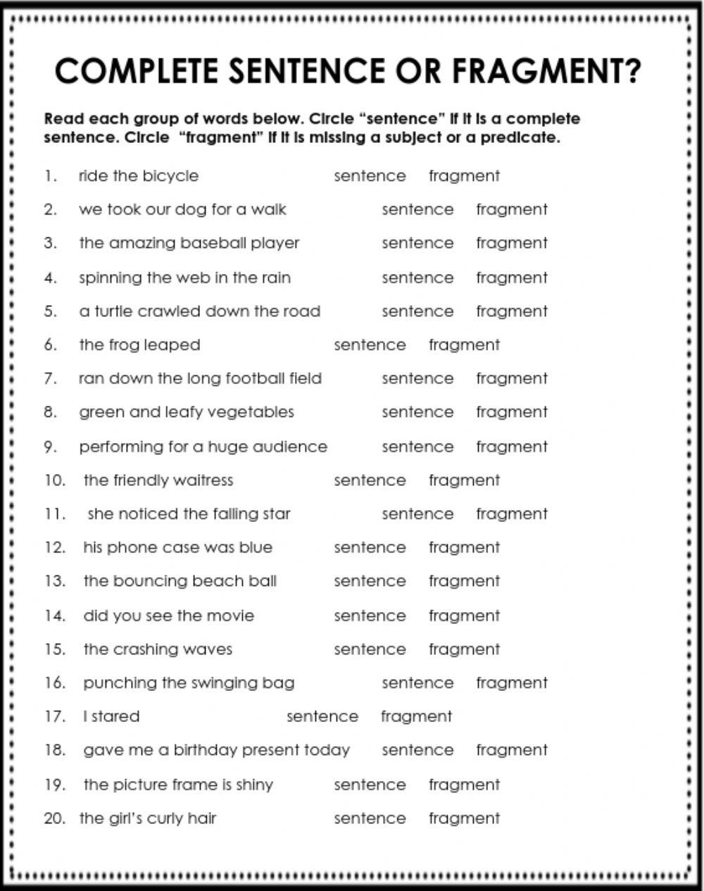 Best 65 Sentence Or Fragment Worksheet 28