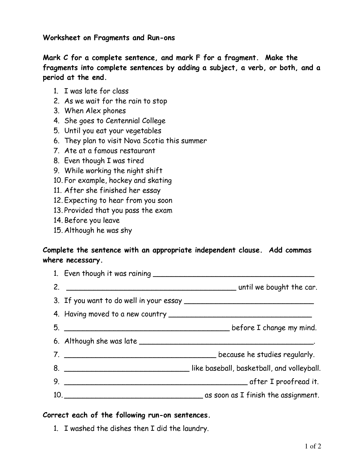 Best 65 Sentence Or Fragment Worksheet 49