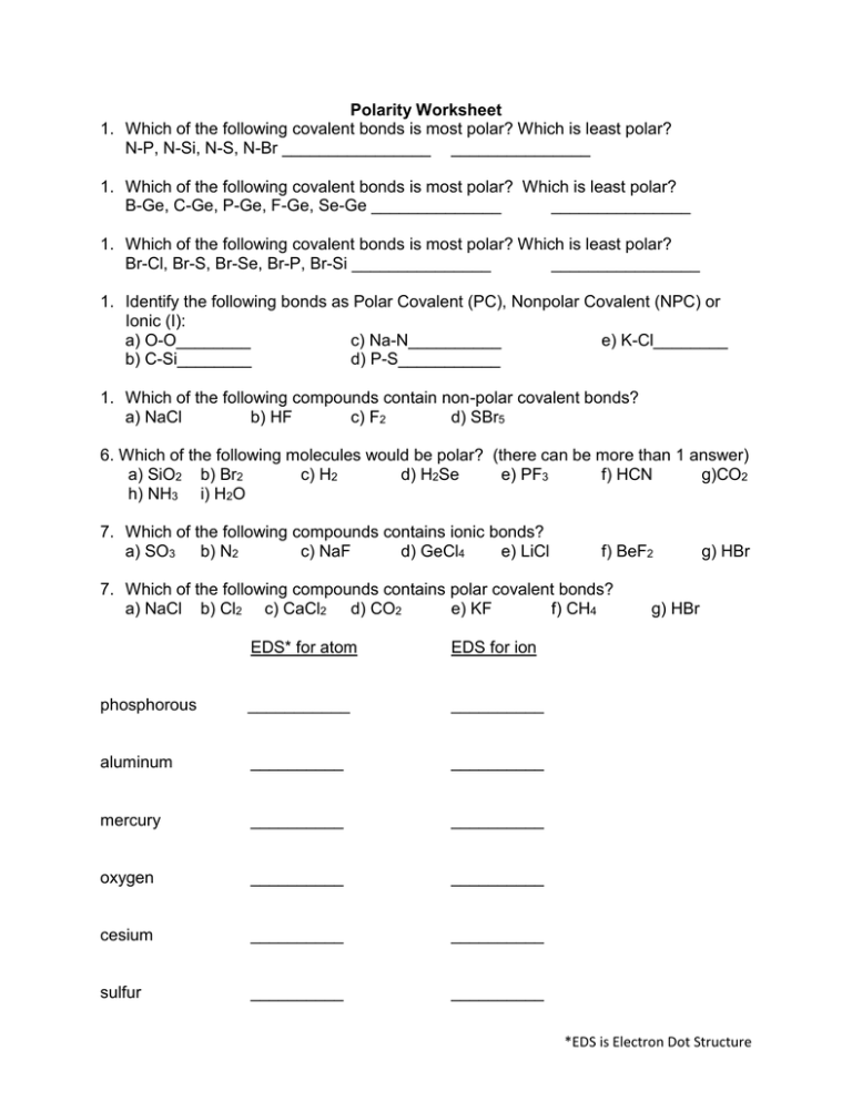 Save 62+ Polarity Of Molecules Worksheets 18