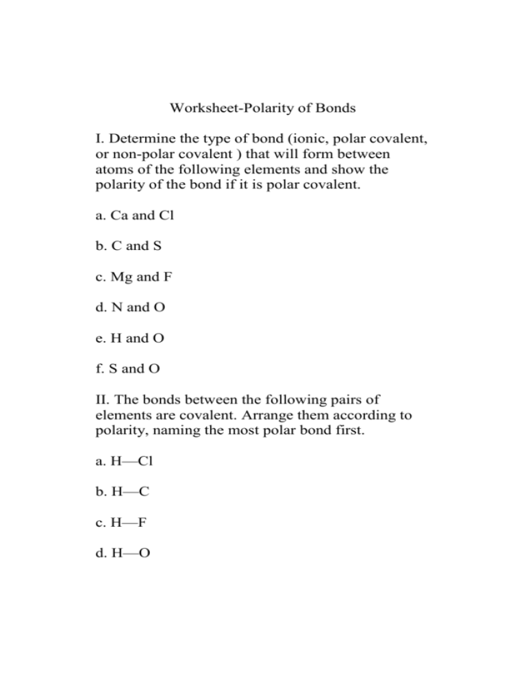 Save 62+ Polarity Of Molecules Worksheets 46