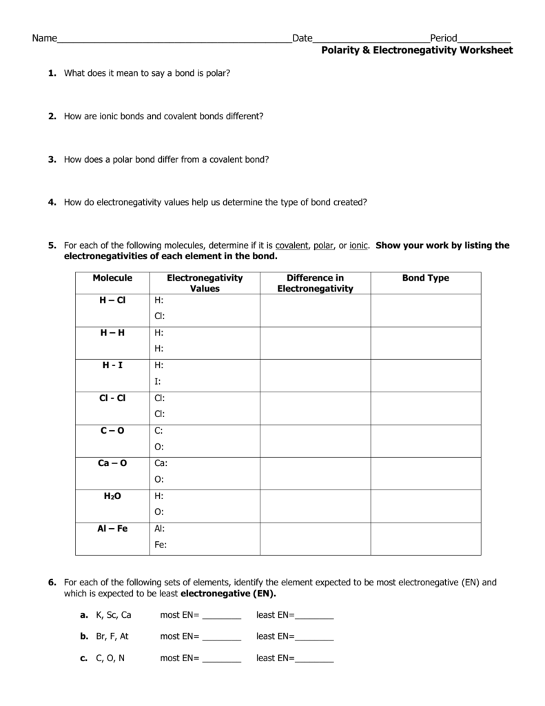 Save 62+ Polarity Of Molecules Worksheets 47