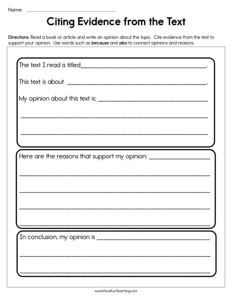 50 Citing Text Evidence Worksheets 1