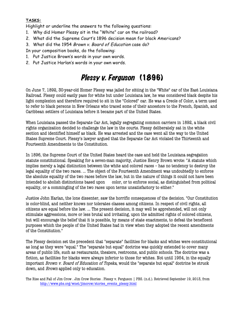 50 Plessy V Ferguson Worksheets 16