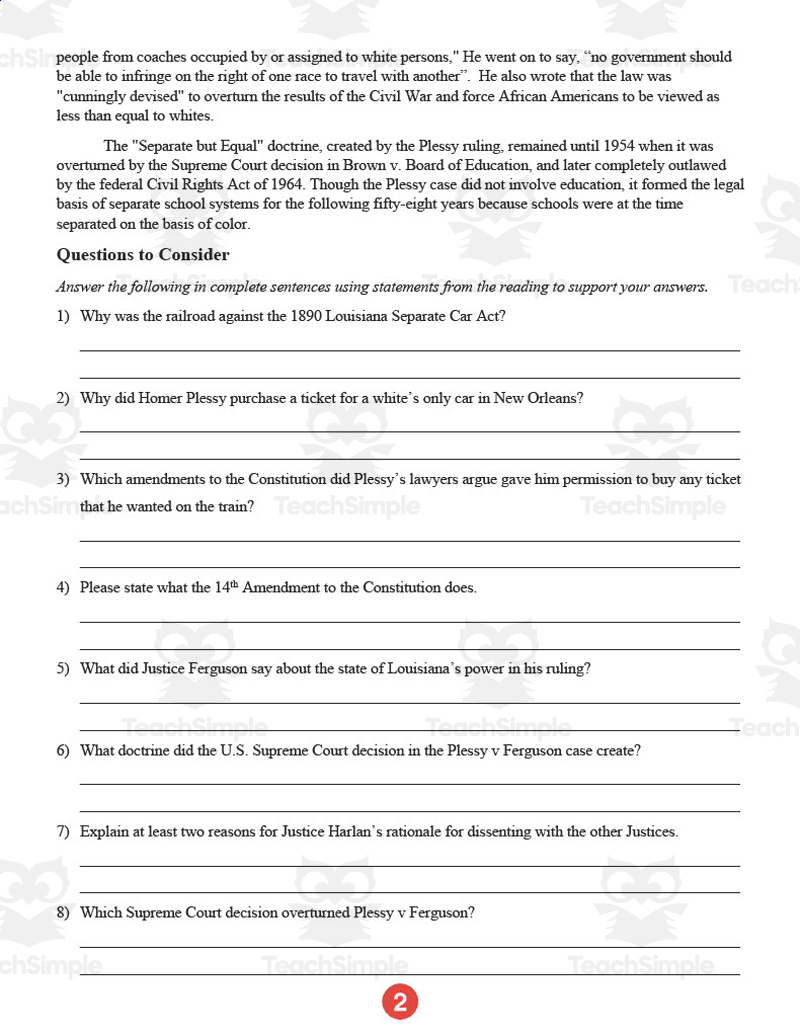 50 Plessy V Ferguson Worksheets 38