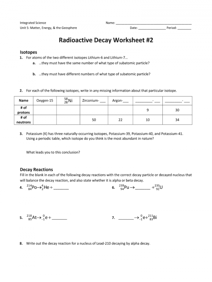 50 Radioactive Decay Worksheets Answers 56