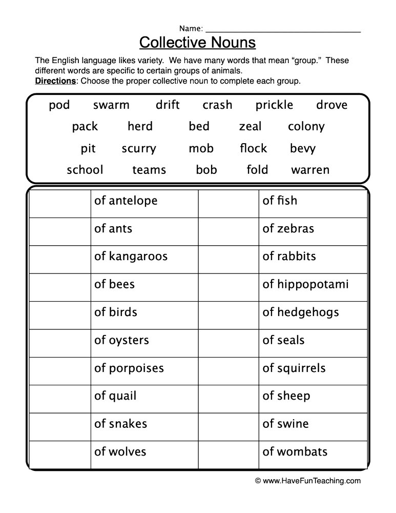 55 Worksheets Of Collective Noun 17