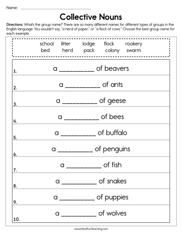 55 Worksheets Of Collective Noun 40