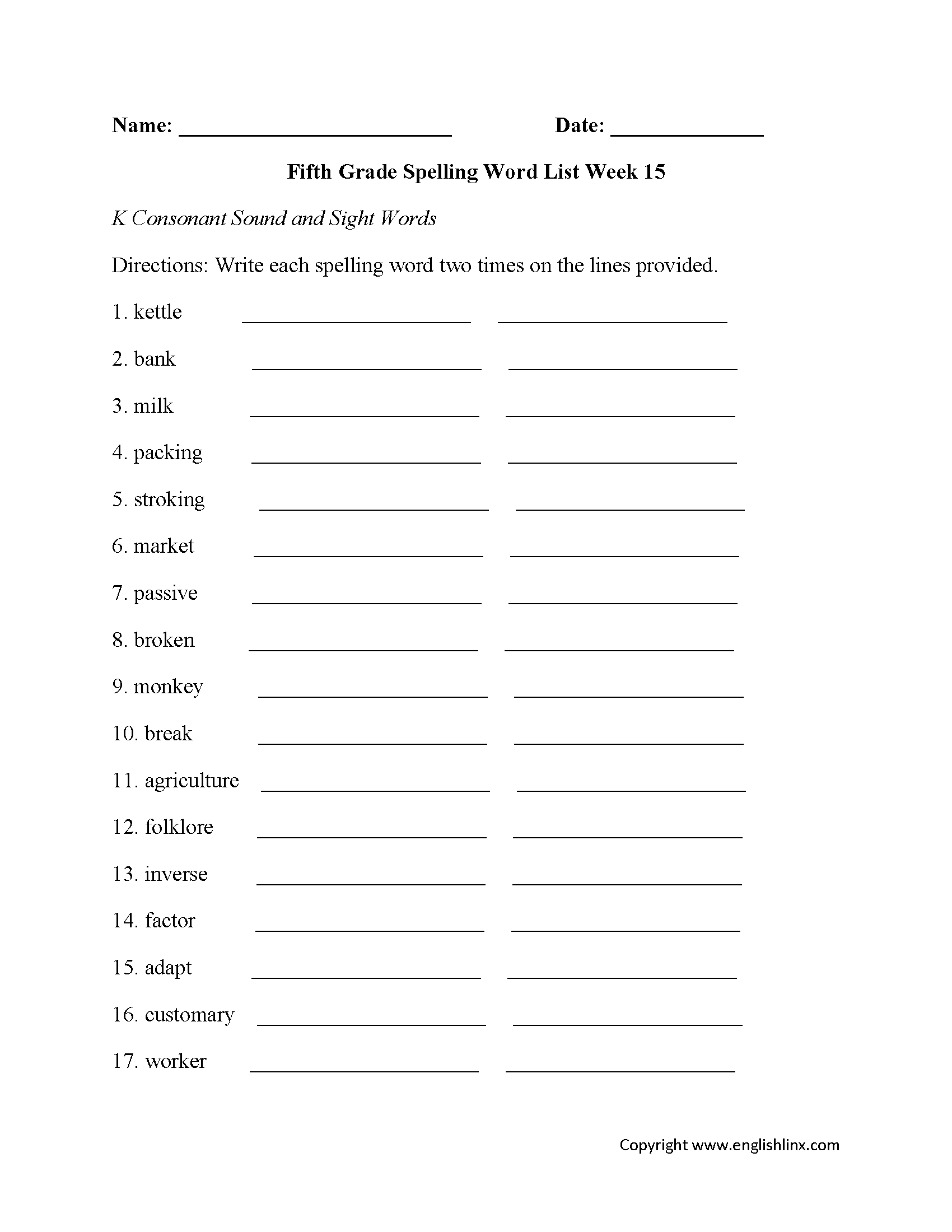 60 Best 5Th Grade Spelling Worksheets 35