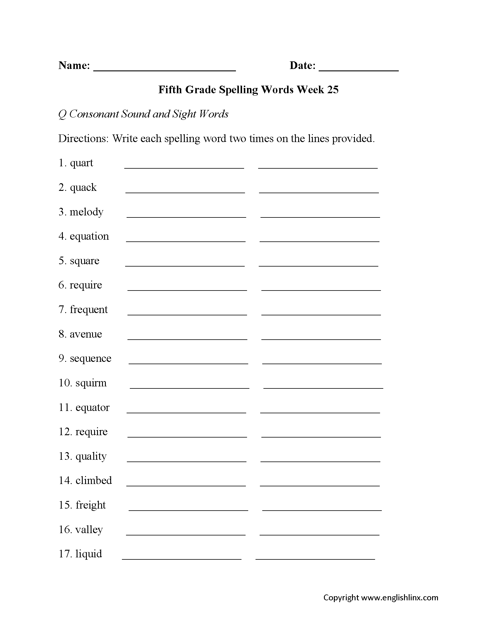 60 Best 5Th Grade Spelling Worksheets 6