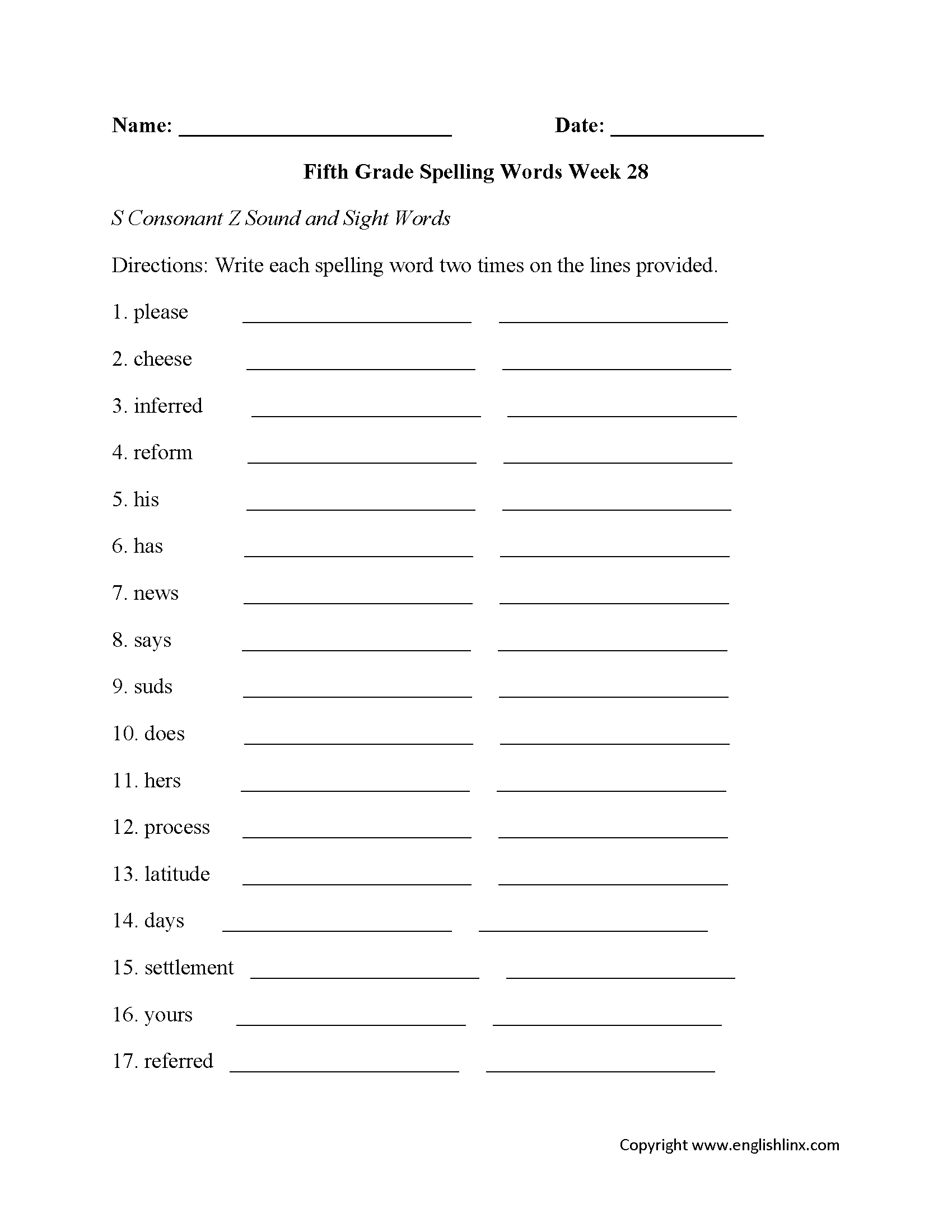 60 Best 5Th Grade Spelling Worksheets 7