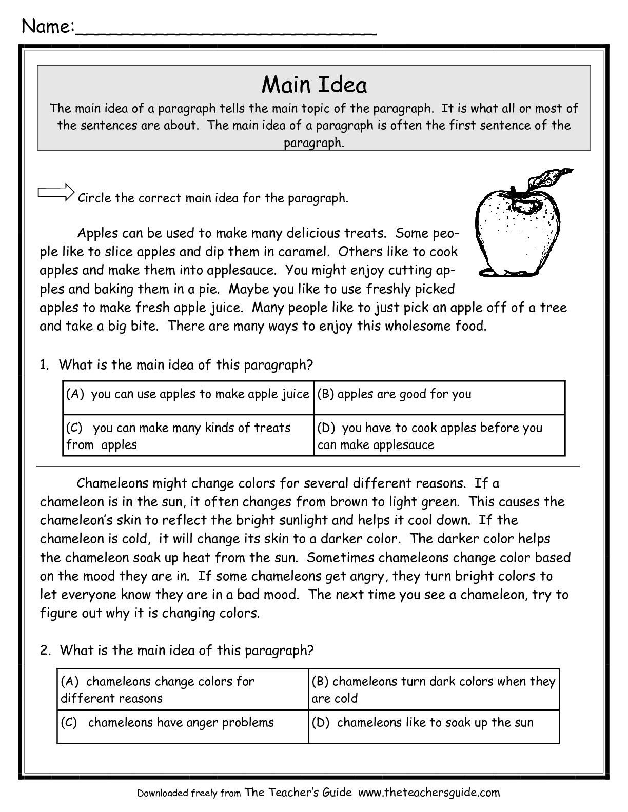 60 Central Idea Worksheets Pdf 1