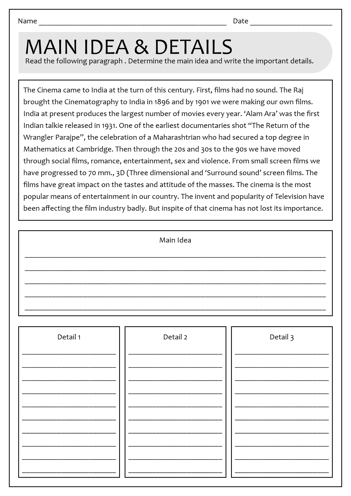 60 Central Idea Worksheets Pdf 34