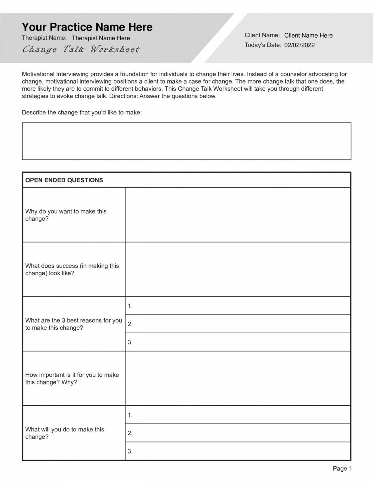 60 Motivational Interviewing Worksheets Pdf 17