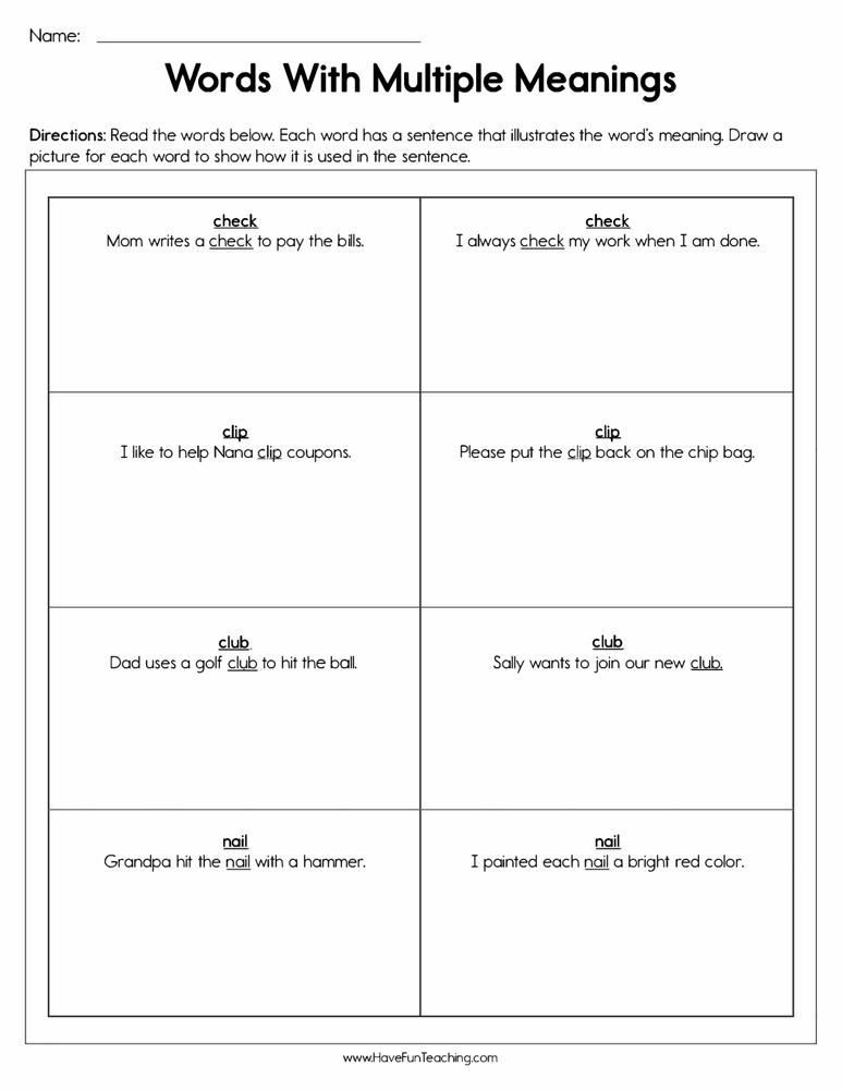 60 Multiple Meaning Words Worksheets 2