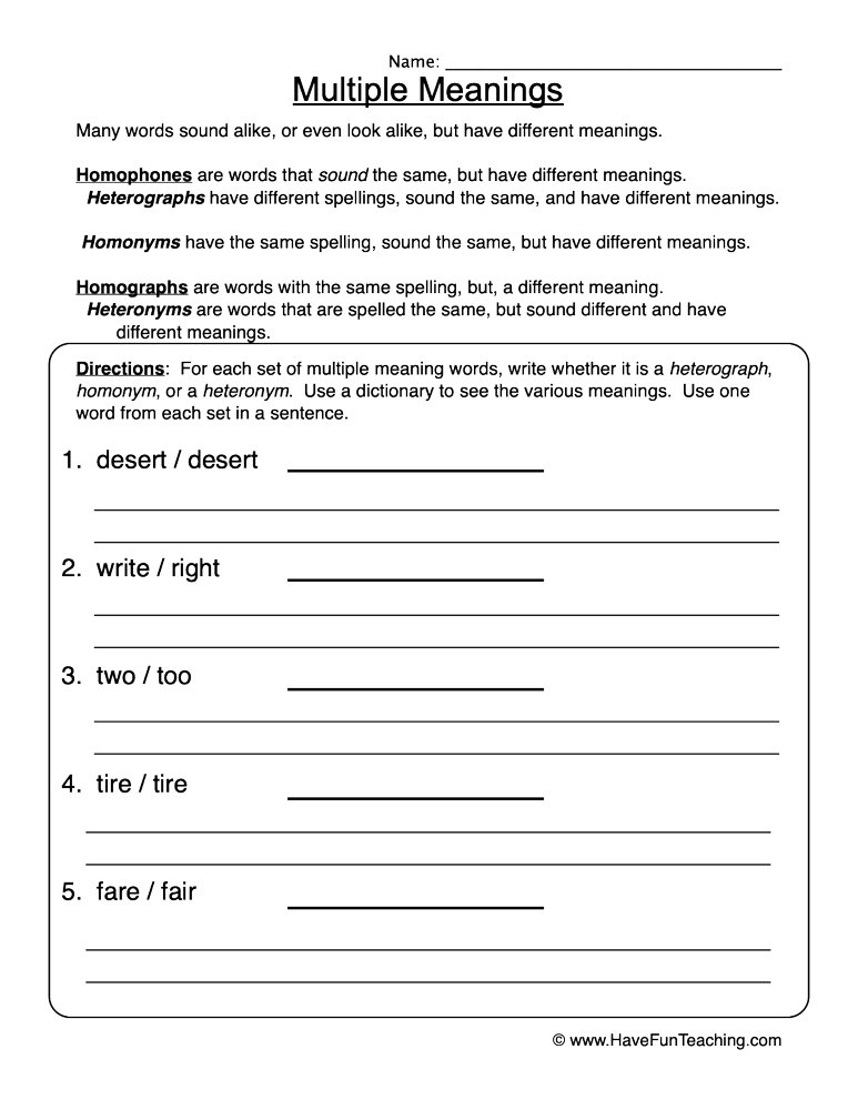 60 Multiple Meaning Words Worksheets 22