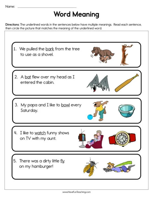 60 Multiple Meaning Words Worksheets 27