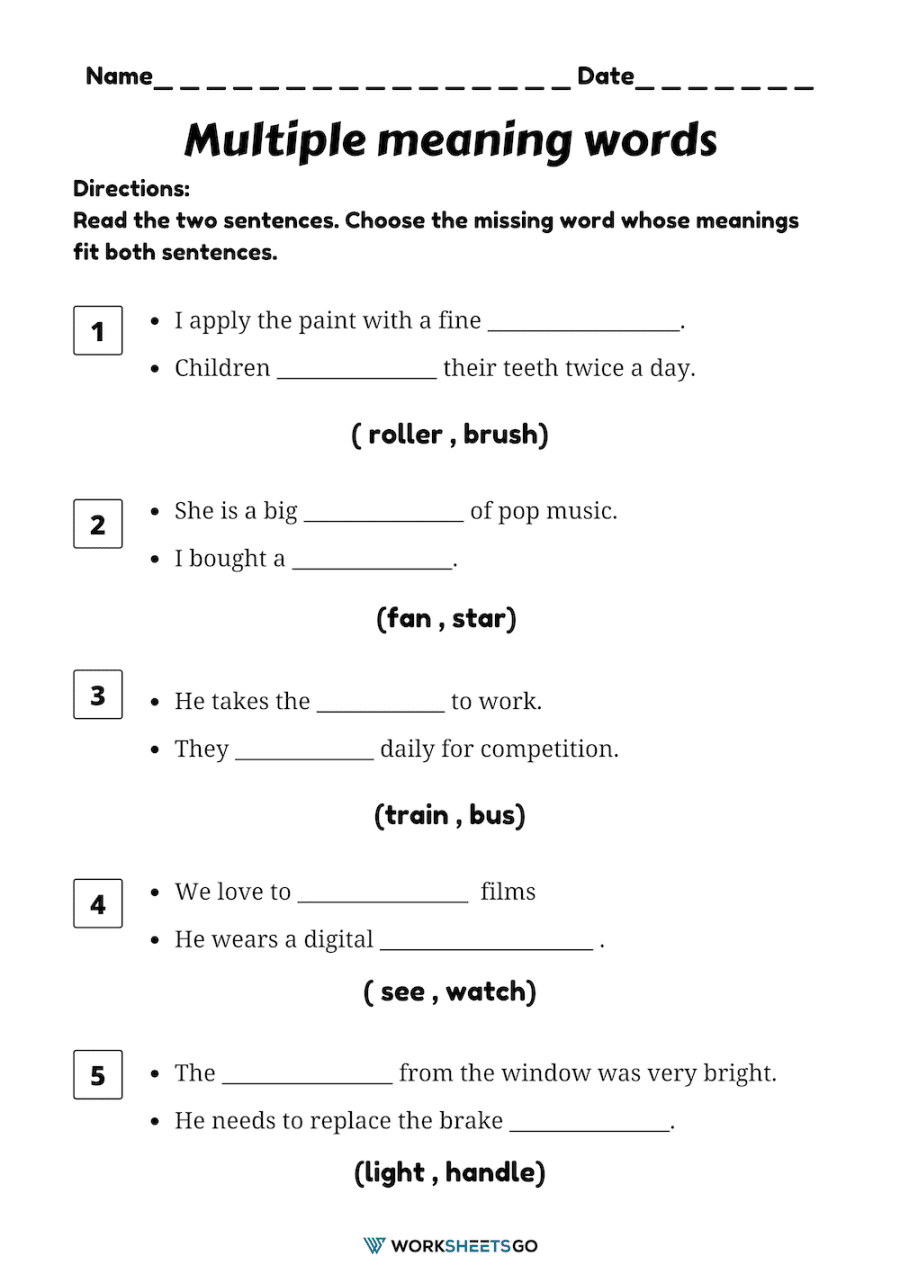 60 Multiple Meaning Words Worksheets 58