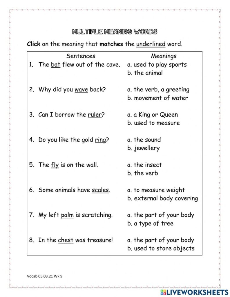 60 Multiple Meaning Words Worksheets 6