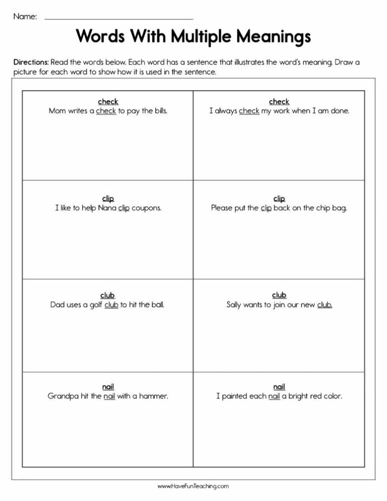 60 Multiple Meaning Words Worksheets 63