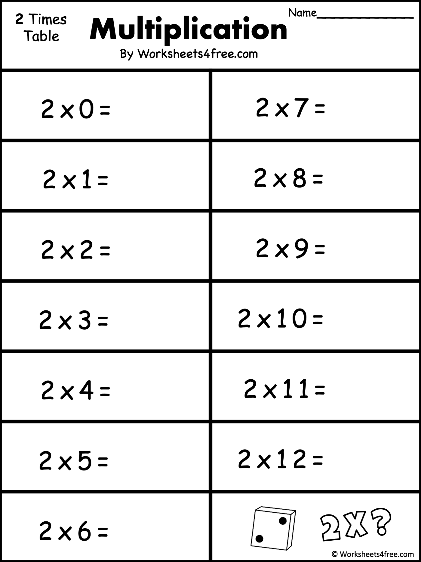 60 Multiplication By 2S Worksheets 1