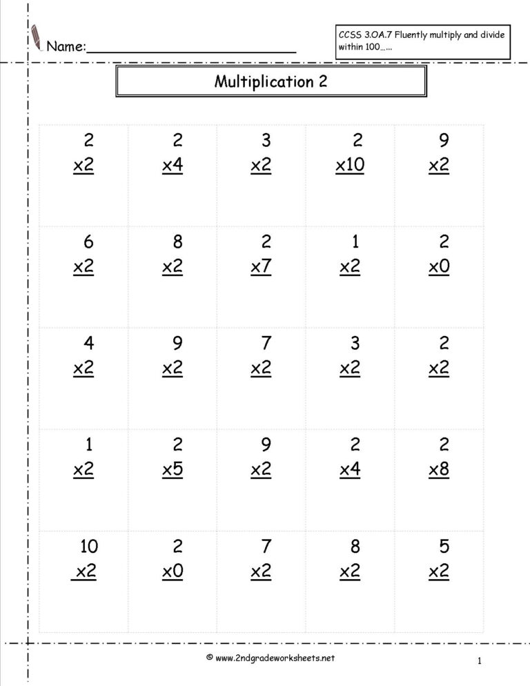 60 Multiplication By 2S Worksheets 2