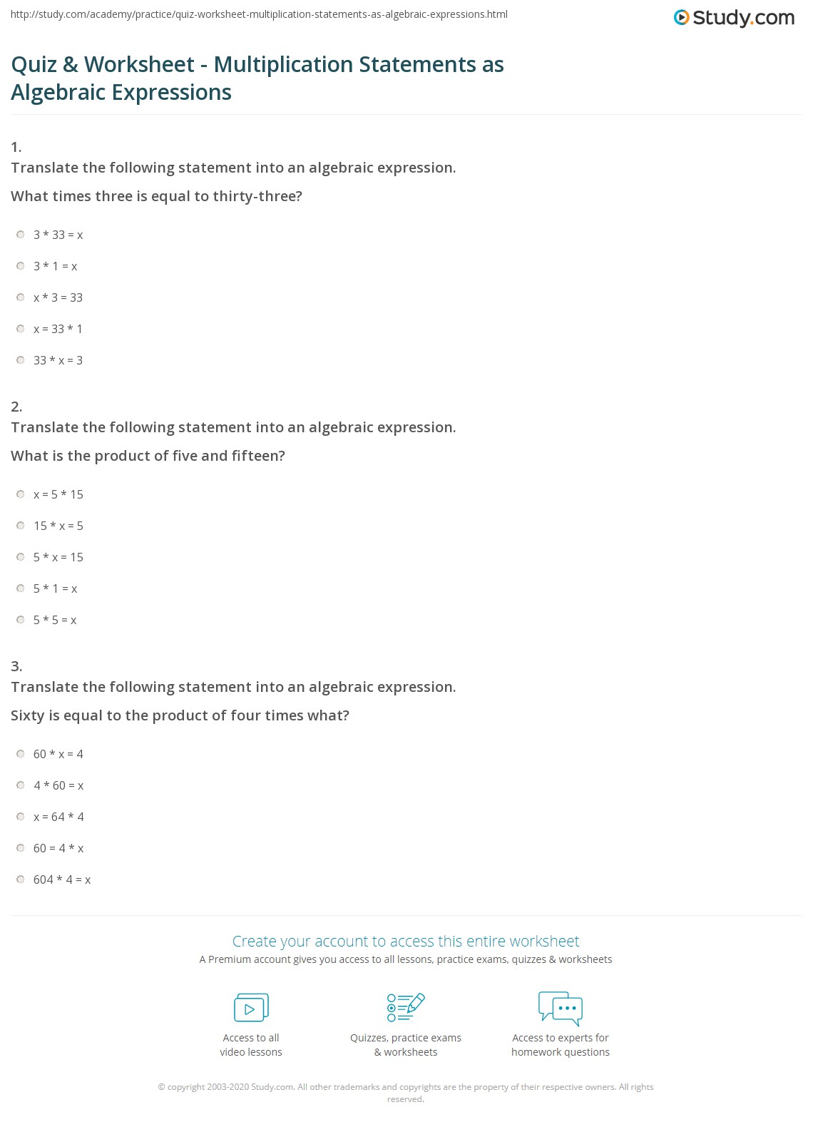 60 Translating Expressions Worksheets Pdf 12