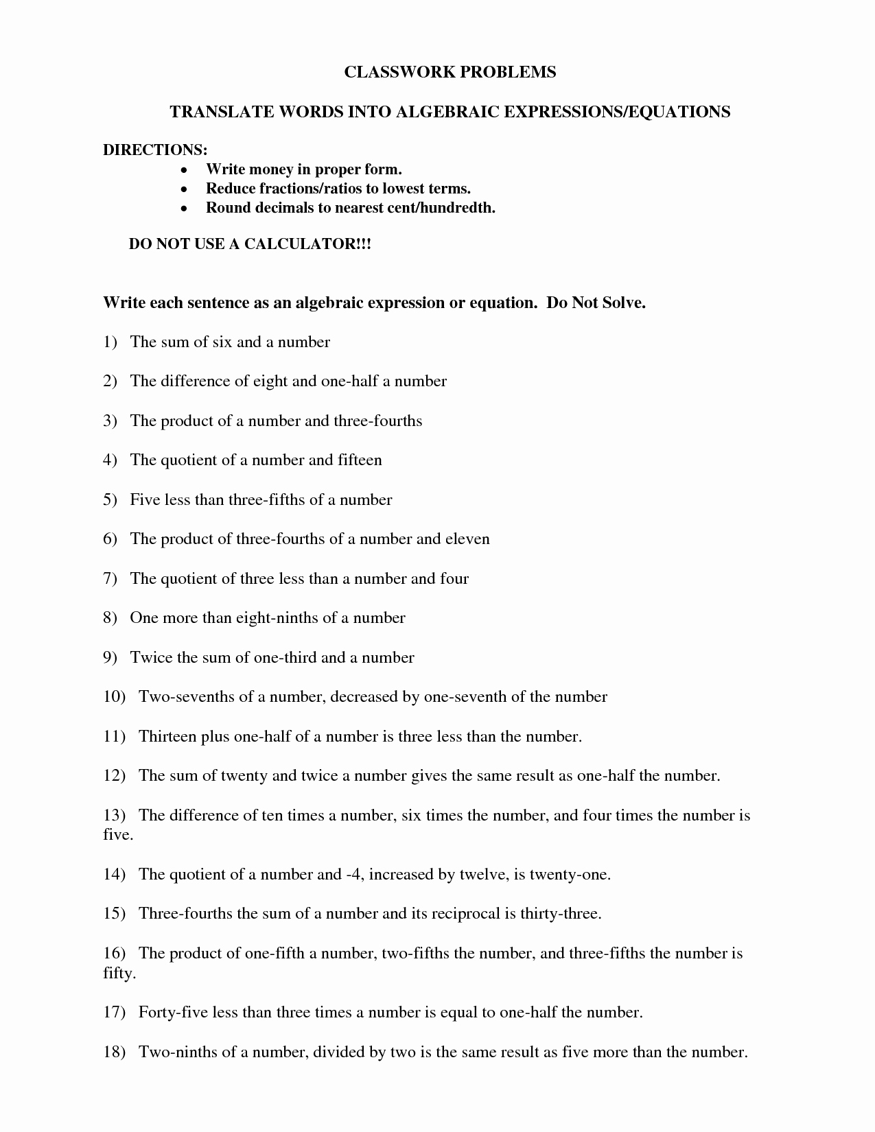 60 Translating Expressions Worksheets Pdf 26