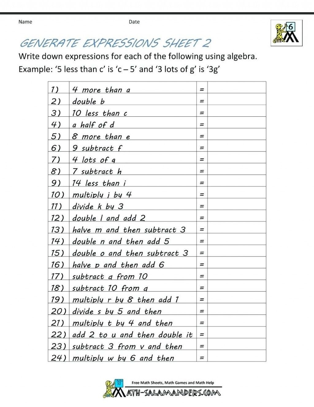 60 Translating Expressions Worksheets Pdf 31