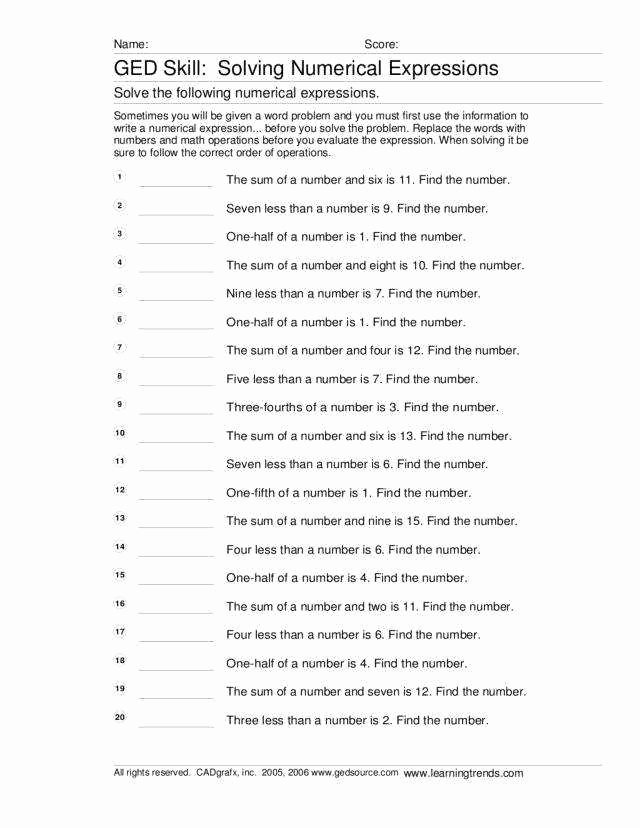 60 Translating Expressions Worksheets Pdf 57