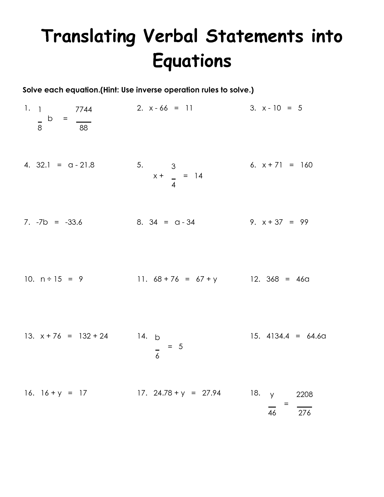 60 Translating Expressions Worksheets Pdf 61