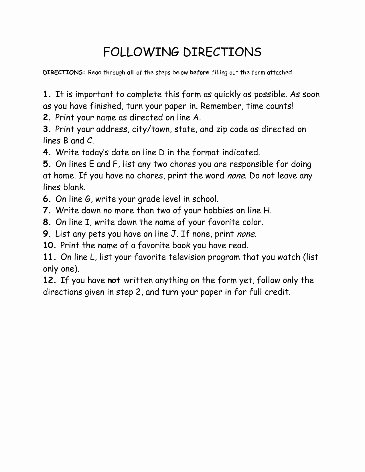 60 Worksheets For Following Directions 24