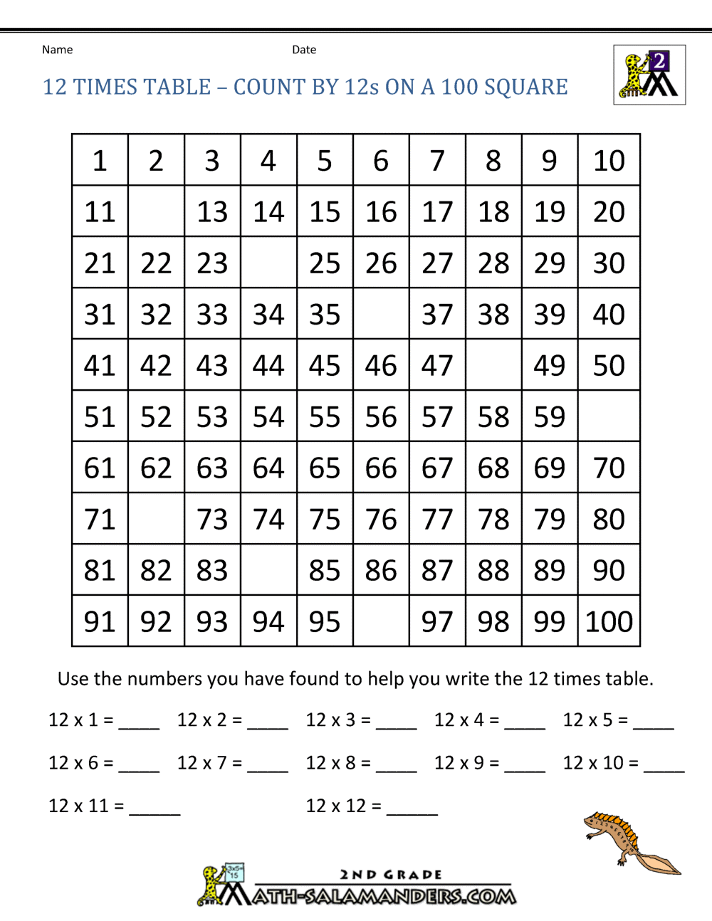 80 Printable 12 Times Table Worksheets 10