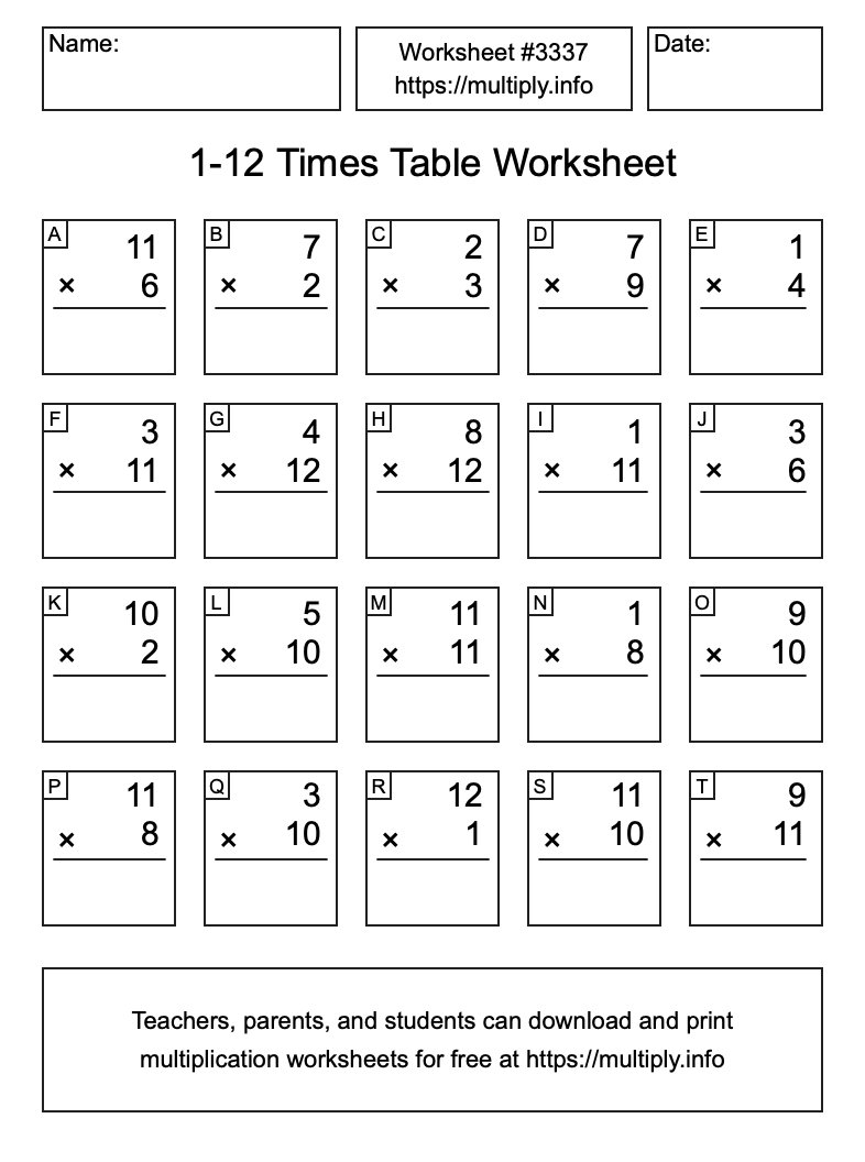 80 Printable 12 Times Table Worksheets 11