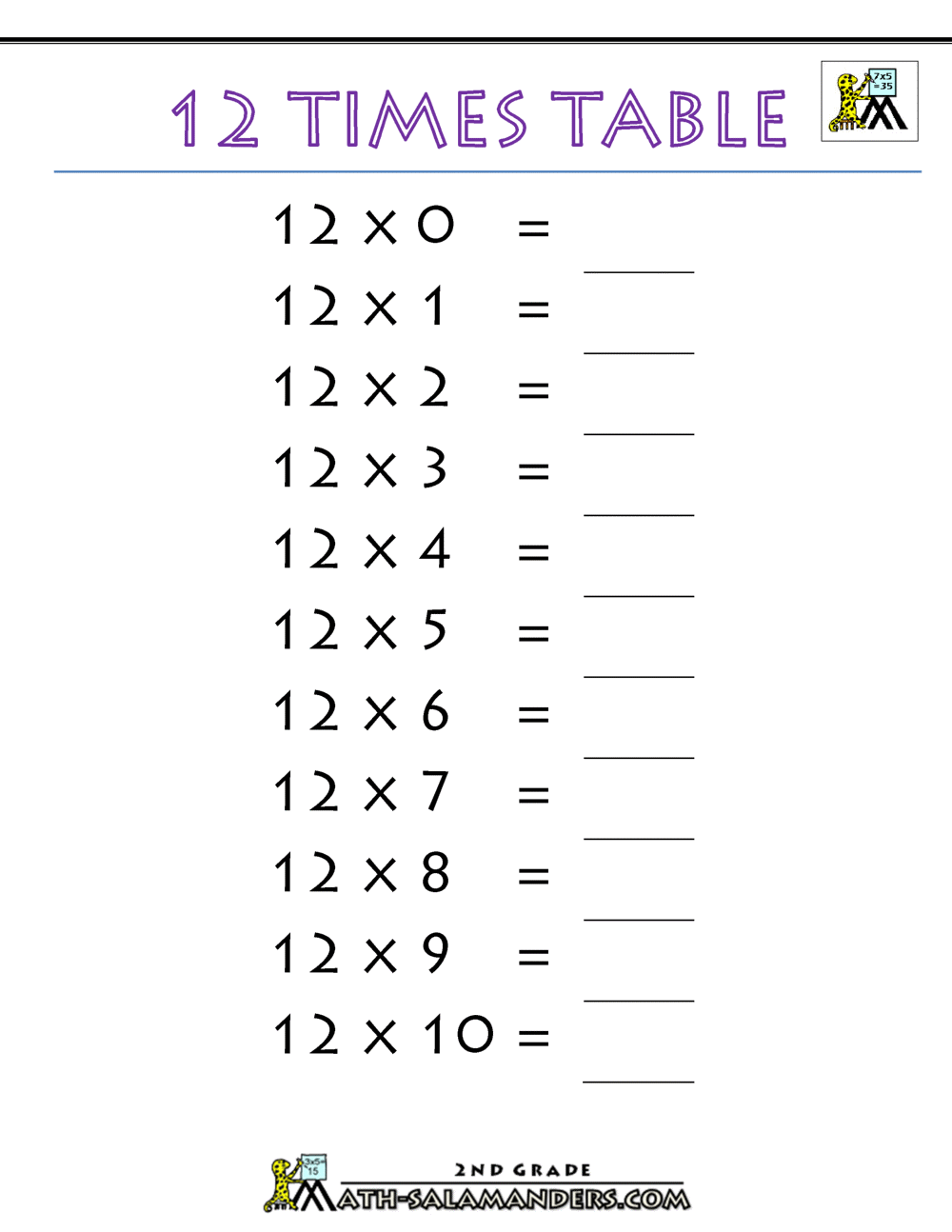 80 Printable 12 Times Table Worksheets 24