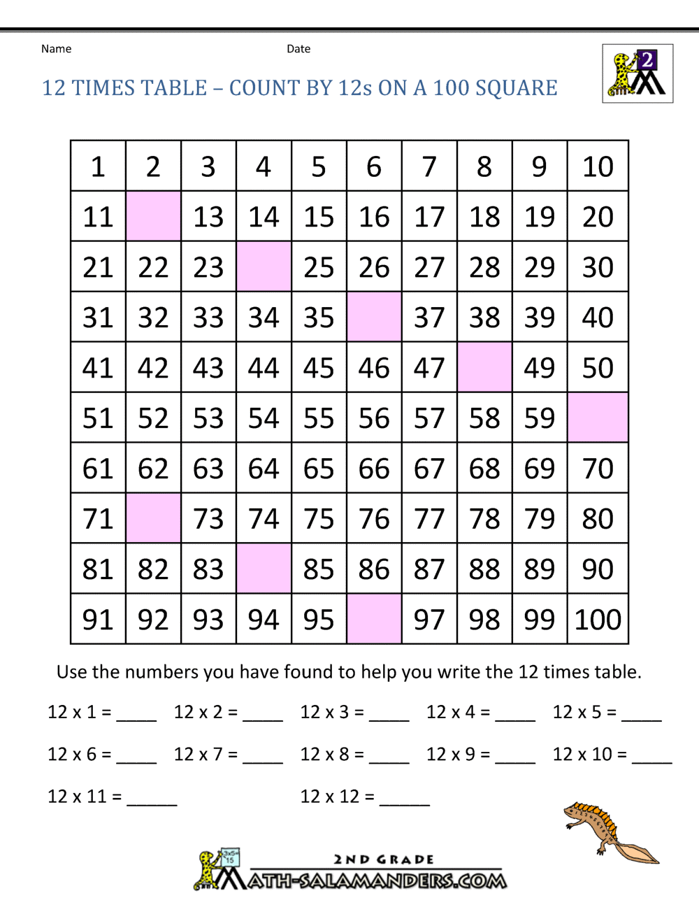 80 Printable 12 Times Table Worksheets 25