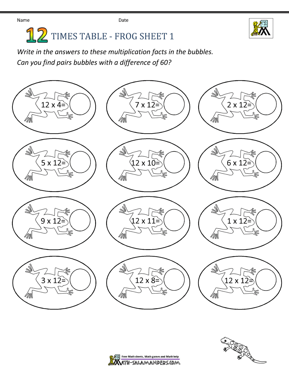 80 Printable 12 Times Table Worksheets 30