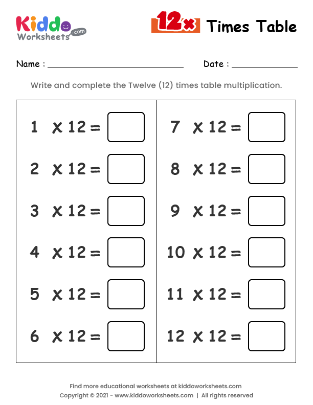 80 Printable 12 Times Table Worksheets 32