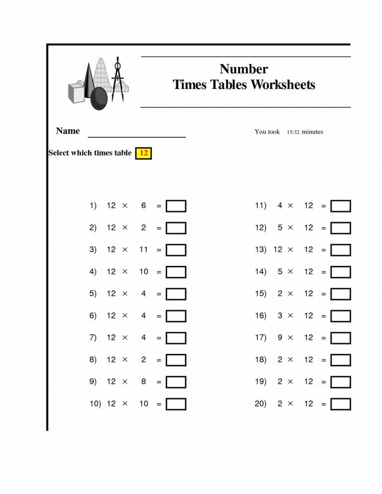 80 Printable 12 Times Table Worksheets 34