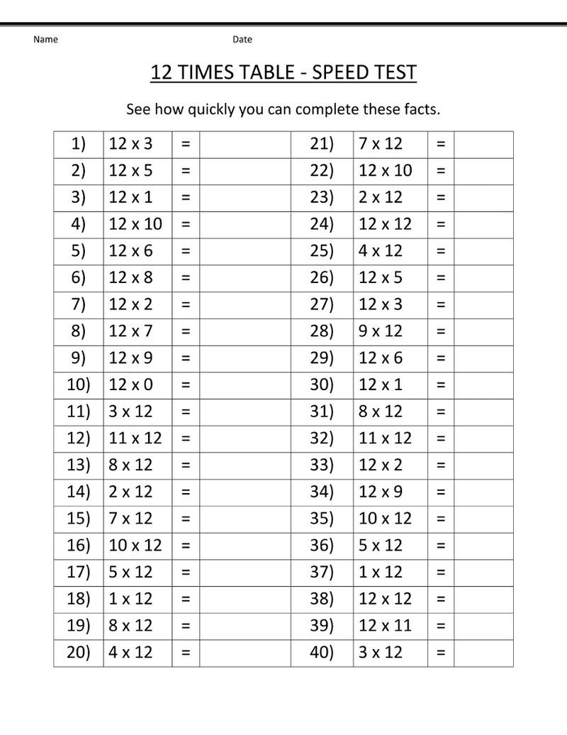 80 Printable 12 Times Table Worksheets 35